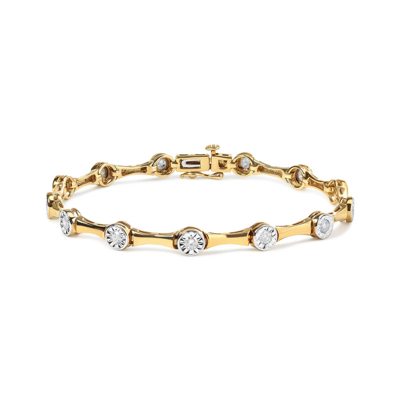 Bids.com 10K Yellow Gold Plated .925 Sterling Silver 1.0 Cttw Miracle Set Diamond Bezel Style Station Link Bracelet (H-I Color, I3 Clarity) - Size 7" Bracelets White Smoke Yellow.Sterling Silver / 7