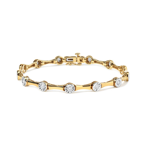Bids.com 10K Yellow Gold Plated .925 Sterling Silver 1.0 Cttw Miracle Set Diamond Bezel Style Station Link Bracelet (H-I Color, I3 Clarity) - Size 7" Bracelets White Smoke Yellow.Sterling Silver / 7