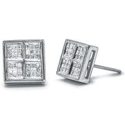 Bids.com 14K White Gold 1/2 Cttw Princess Diamond Composite Box Shape Milgrain Stud Earrings (H-I Color, SI1-SI2 Clarity) Earrings White Smoke White.Gold / 0.5
