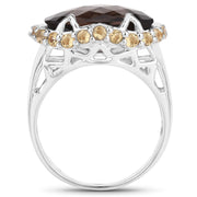 Bids.com 9.58 Carat Genuine Smoky Quartz and Citrine .925 Sterling Silver Ring Rings White Smoke size 7.00,size 5.00,size 6.00,size 8.00,size 9.00