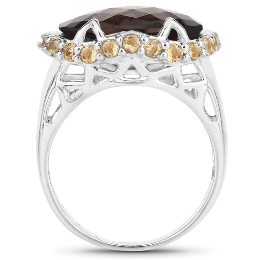 Bids.com 9.58 Carat Genuine Smoky Quartz and Citrine .925 Sterling Silver Ring Rings White Smoke size 7.00,size 5.00,size 6.00,size 8.00,size 9.00