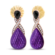 Bids.com 18K Rose Gold Flash Plated .925 Sterling Silver Purple Enamel 1/5 Cttw Round Pave-Set Diamond and 5.5 x 4mm Pear-Shaped Black Onyx Drop Earrings (F-G Color, VS1-VS2 Clarity) Earrings White Smoke White.Sterling Silver / 0.19