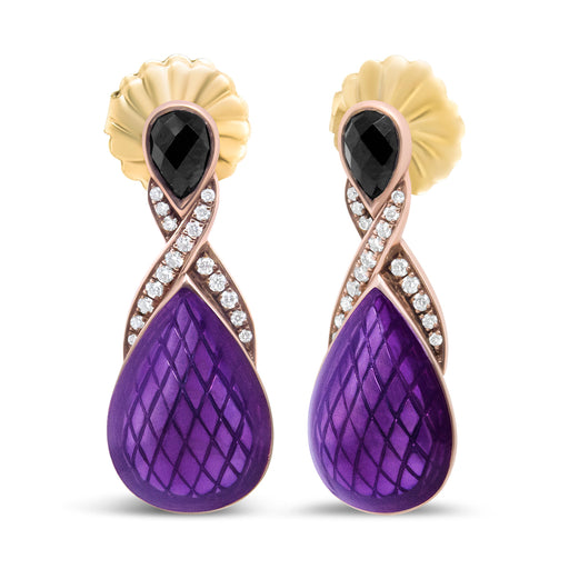 Bids.com 18K Rose Gold Flash Plated .925 Sterling Silver Purple Enamel 1/5 Cttw Round Pave-Set Diamond and 5.5 x 4mm Pear-Shaped Black Onyx Drop Earrings (F-G Color, VS1-VS2 Clarity) Earrings White Smoke White.Sterling Silver / 0.19