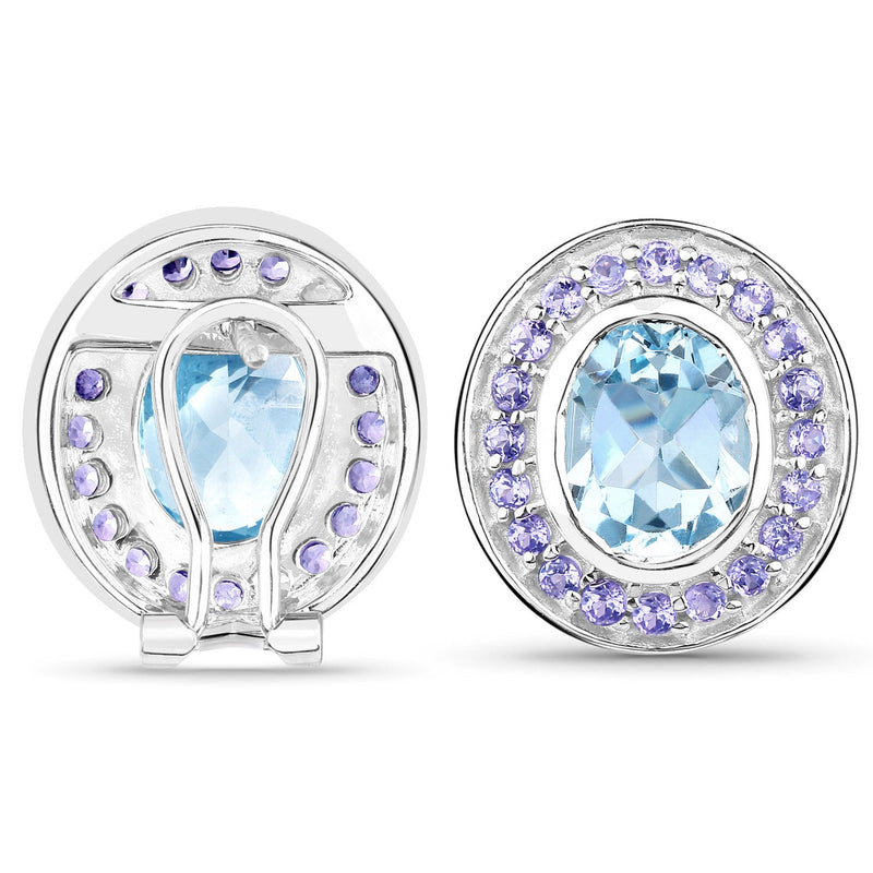 Bids.com 6.30 Carat Genuine Blue Topaz and Tanzanite .925 Sterling Silver Earrings Earrings White Smoke