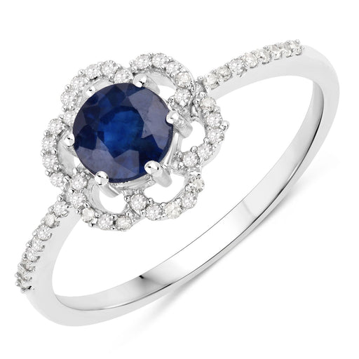 Bids.com 0.78 Carat Genuine Blue Sapphire and White Diamond 14K White Gold Ring Rings White Smoke size 5.00,size 6.00,size 7.00,size 8.00,size 9.00