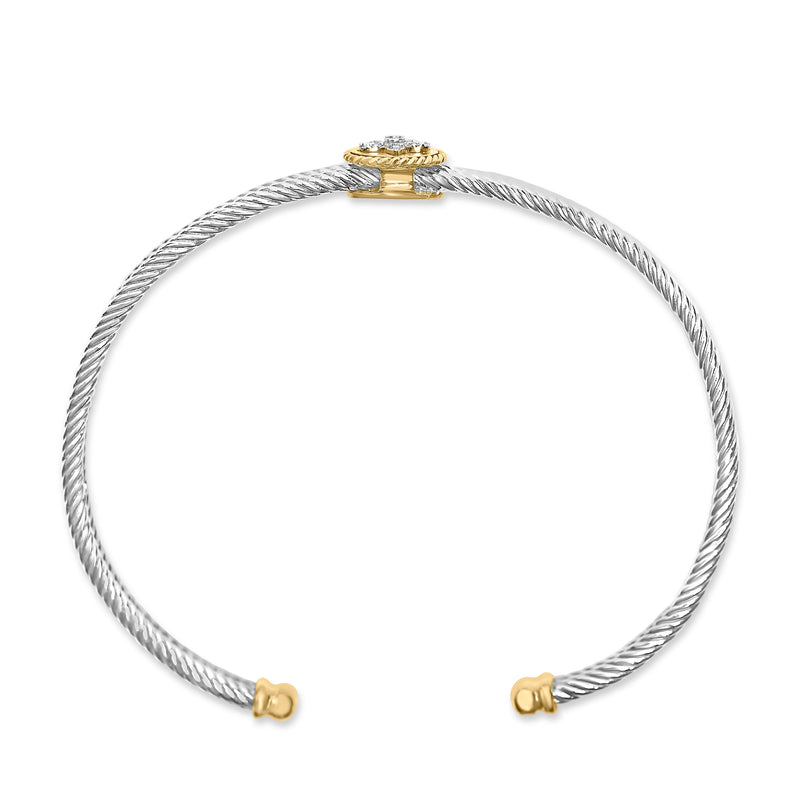 Bids.com 18K Yellow Gold Plated .925 Sterling Silver Diamond Accent  and Fleur Di Lis Medallion Bangle Bracelet (I-J Color, SI1-SI2 Clarity) - 7.25 Inches Bracelets White Smoke YellowWhite.Sterling Silver / 0.1