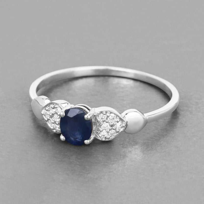 Bids.com 0.44 Carat Genuine Blue Sapphire and White Diamond 14K White Gold Ring Rings Dark Gray size 5.00,size 6.00,size 7.00,size 8.00,size 9.00