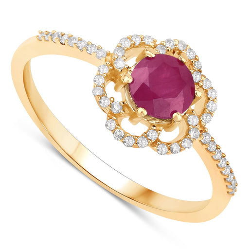 Bids.com 0.68 Carat Genuine Ruby and White Diamond 14K Yellow Gold Ring Rings White Smoke size 5.00,size 6.00,size 7.00,size 8.00,size 9.00