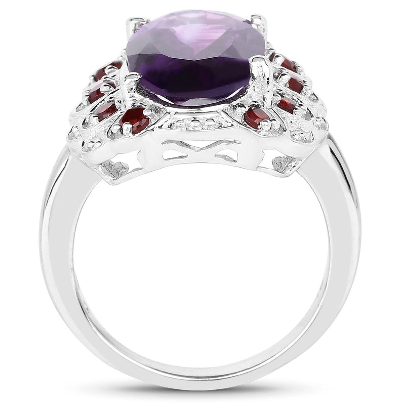 Bids.com 6.40 Carat Genuine Amethyst and Garnet .925 Sterling Silver Ring Rings White Smoke size 6.00,size 7.00,size 8.00,size 9.00
