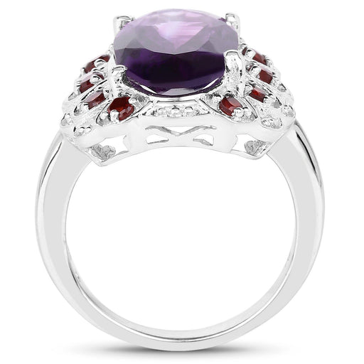 Bids.com 6.40 Carat Genuine Amethyst and Garnet .925 Sterling Silver Ring Rings White Smoke size 6.00,size 7.00,size 8.00,size 9.00