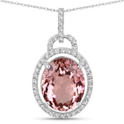Bids.com 3.90 Carat Genuine Pink Tourmaline and White Diamond 14K White Gold Pendant Pendants White Smoke