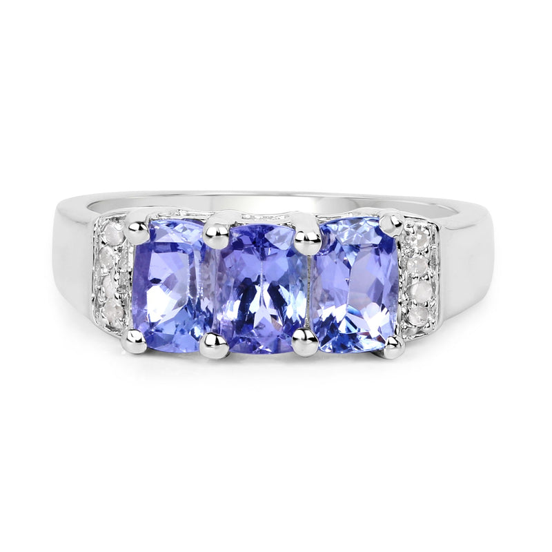 Bids.com 1.63 Carat Genuine Tanzanite & White Diamond .925 Sterling Silver Ring Rings White Smoke size 5.00,size 6.00,size 8.00,size 7.00,size 9.00,size 10.00