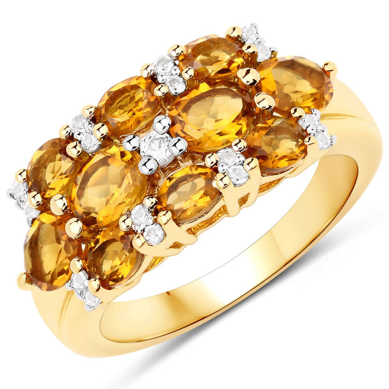 Bids.com 14K Yellow Gold Plated 2.48 Carat Genuine Citrine & White Topaz .925 Sterling Silver Ring Rings White Smoke size 7.00,size 6.00,size 8.00,size 9.00,size 5.00,size 8.50