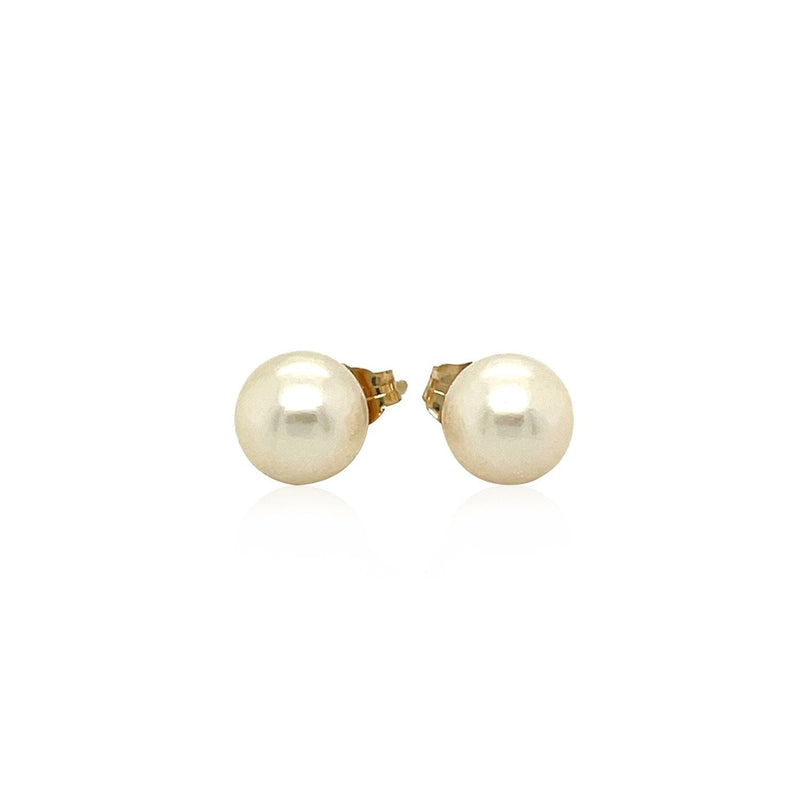 Bids.com 14k Yellow Gold Freshwater Cultured White Pearl Stud Earrings (7.0 mm) Earrings White Smoke Yellow Gold