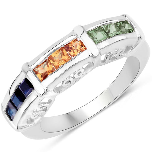 Bids.com 1.08 Carat Genuine Multi Sapphire .925 Sterling Silver Ring Rings White Smoke size 6.00,size 7.00,size 8.00,size 9.00,size 5.00,size 10.00