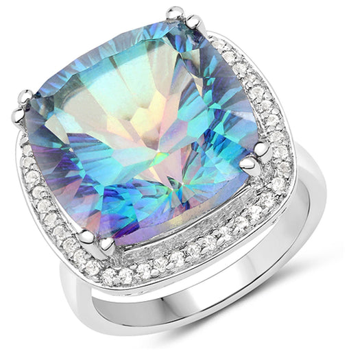 Bids.com 13.33 Carat Genuine Blue Rainbow Quartz and White Topaz .925 Sterling Silver Ring Rings White Smoke size 6.00,size 7.00,size 8.00,size 9.00,size 5.00