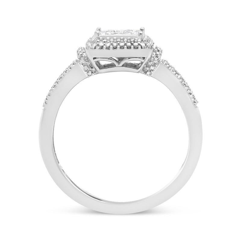 Bids.com .925 Sterling Silver 1/4 Cttw Princess-cut Diamond Composite Ring with Beaded Halo (H-I Color, SI1-SI2 Clarity) - Size 7 Rings White Smoke 7 / White.Sterling Silver,5 / White.Sterling Silver,8 / White.Sterling Silver,6 / White.Sterling Silver,9 / White.Sterling Silver,10 / White.Sterling Silver,11 / White.Sterling Silver,12 / White.Sterling Silver