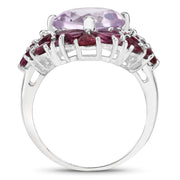 Bids.com 8.19 Carat Genuine Pink Amethyst and Rhodolite .925 Sterling Silver Ring Rings White Smoke size 7.00,size 5.00,size 6.00,size 8.00,size 9.00