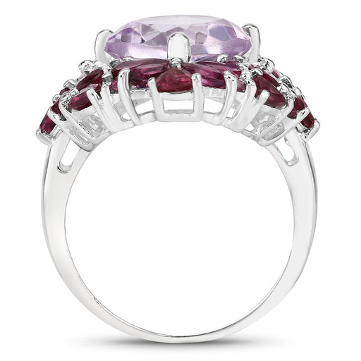 Bids.com 8.19 Carat Genuine Pink Amethyst and Rhodolite .925 Sterling Silver Ring Rings White Smoke size 7.00,size 5.00,size 6.00,size 8.00,size 9.00