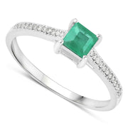 Bids.com 0.67 Carat Genuine Zambian Emerald and White Diamond 14K White Gold Ring Rings White Smoke size 5.00,size 6.00,size 7.00,size 8.00,size 9.00