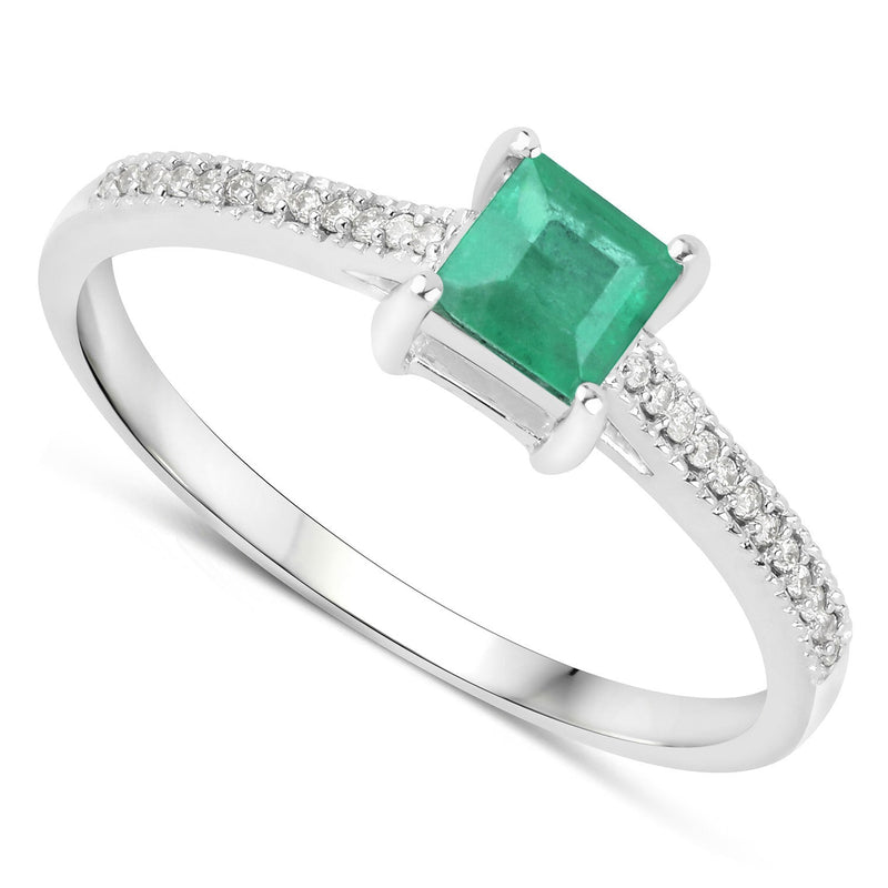 Bids.com 0.67 Carat Genuine Zambian Emerald and White Diamond 14K White Gold Ring Rings White Smoke size 5.00,size 6.00,size 7.00,size 8.00,size 9.00