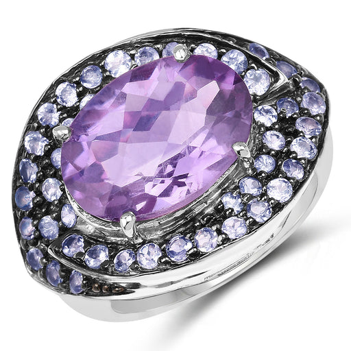 Bids.com 5.95 Carat Genuine Amethyst and Tanzanite .925 Sterling Silver Ring Rings White Smoke size 6.00,size 8.00,size 7.00,size 9.00