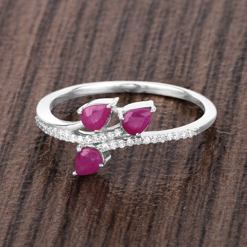 Bids.com 0.68 Carat Genuine Ruby and White Diamond 14K White Gold Ring Rings Dim Gray size 5.00,size 6.00,size 7.00,size 8.00,size 9.00