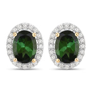 Bids.com 1.92 Carat Genuine Green Tourmaline and White Diamond 14K Yellow Gold Earrings Earrings White Smoke