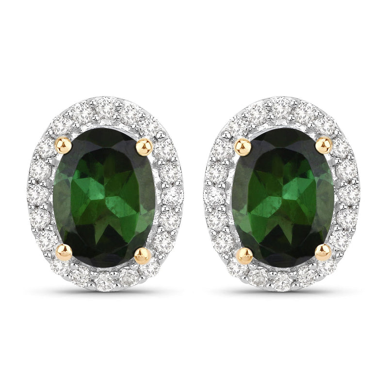 Bids.com 1.92 Carat Genuine Green Tourmaline and White Diamond 14K Yellow Gold Earrings Earrings White Smoke