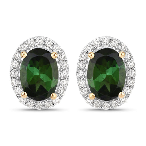 Bids.com 1.92 Carat Genuine Green Tourmaline and White Diamond 14K Yellow Gold Earrings Earrings White Smoke
