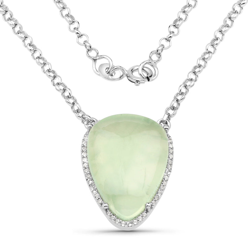Bids.com 10.77 Carat Genuine Prehnite And White Topaz .925 Sterling Silver Pendant Pendants White Smoke