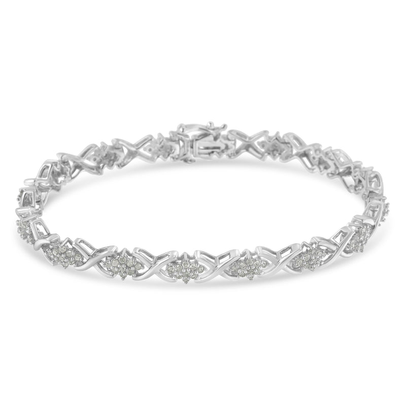 Bids.com .925 Sterling Silver 1-1/2 Cttw Diamond Cluster X Link 7" Tennis Bracelet (I-J color, I3 clarity) Bracelets White Smoke White.Sterling Silver / 7