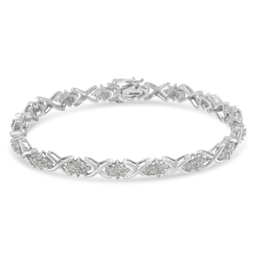Bids.com .925 Sterling Silver 1-1/2 Cttw Diamond Cluster X Link 7" Tennis Bracelet (I-J color, I3 clarity) Bracelets White Smoke White.Sterling Silver / 7