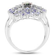 Bids.com 2.86 Carat Genuine Mystic Topaz and Tanzanite .925 Sterling Silver Ring Rings White Smoke size 7.50,size 8.00,size 6.00,size 7.00,size 9.00