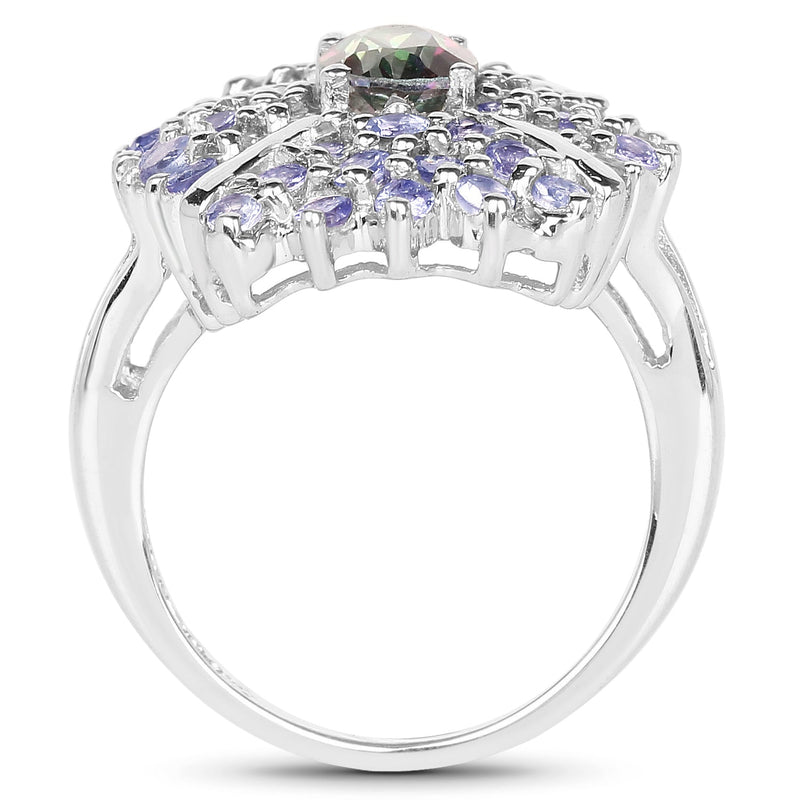 Bids.com 2.86 Carat Genuine Mystic Topaz and Tanzanite .925 Sterling Silver Ring Rings White Smoke size 7.50,size 8.00,size 6.00,size 7.00,size 9.00