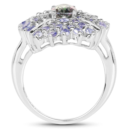 Bids.com 2.86 Carat Genuine Mystic Topaz and Tanzanite .925 Sterling Silver Ring Rings White Smoke size 7.50,size 8.00,size 6.00,size 7.00,size 9.00