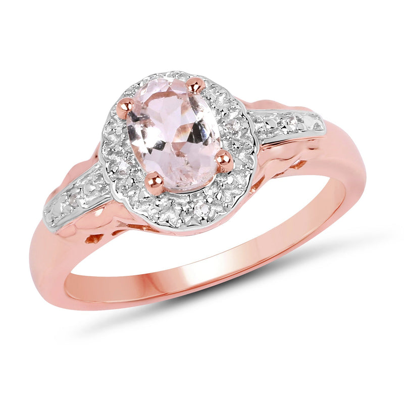Bids.com 14K Rose Gold Plated 0.73 Carat Genuine Morganite & White Topaz .925 Sterling Silver Ring Rings White Smoke size 6.00,size 7.00,size 9.00,size 8.00,size 10.00,size 5.00