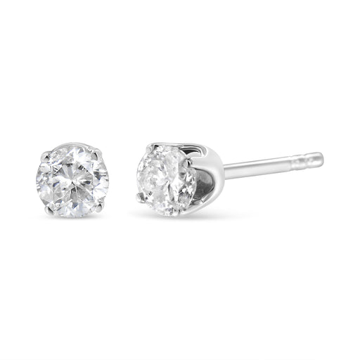 Bids.com 14K White Gold 1.00 Cttw Round Brilliant-Cut Near Colorless Diamond Classic 4-Prong Stud Earrings (H-I Color, I1-I2 Clarity) Earrings White Smoke White.Gold / 1