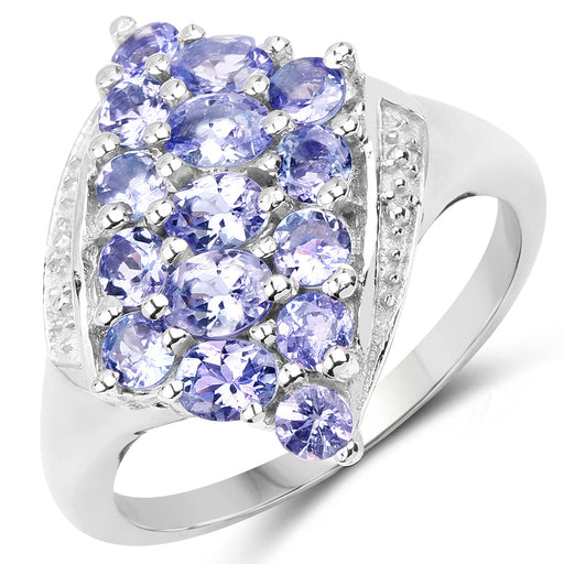 Bids.com 1.85 Carat Genuine Tanzanite .925 Sterling Silver Ring Rings White Smoke size 8.00,size 6.00,size 7.00,size 9.00