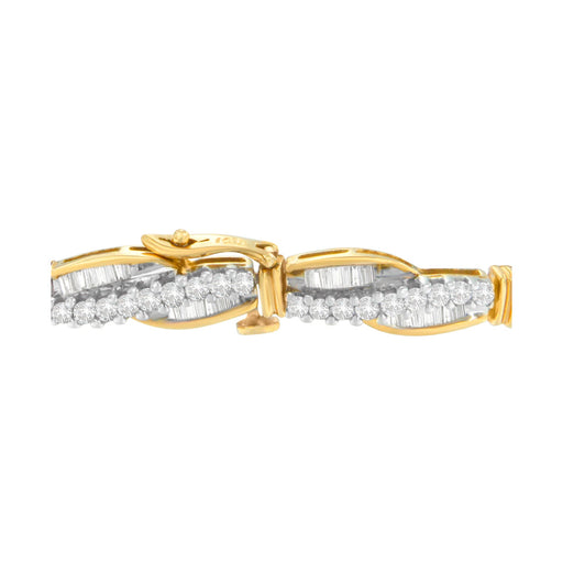 Bids.com 14K Yellow Gold Round and Baguette Cut Winding Love Diamond Bracelet (3.00 cttw, H-I Color, SI1-SI2 Clarity) Bracelets White Smoke Yellow.Gold / 7
