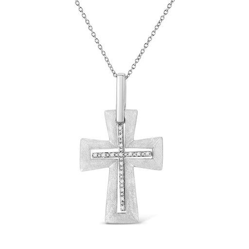 Bids.com .925 Sterling Silver Prong-Set Diamond Accent Cross 18" Pendant Necklace (I-J Color, I1-I2 Clarity) Necklaces White Smoke White.Sterling Silver / 18