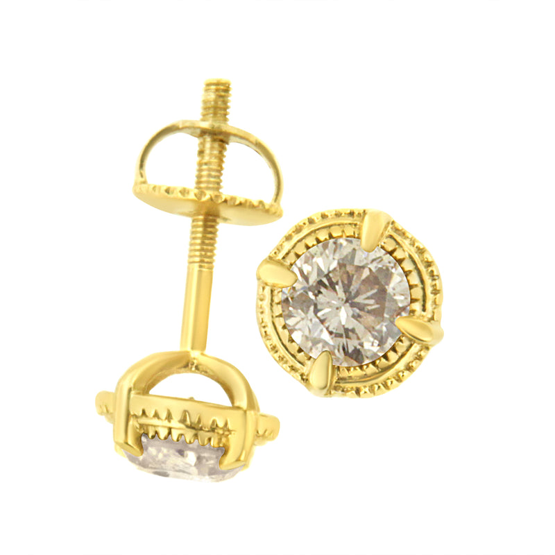 Bids.com 14K Yellow Gold Plated .925 Sterling Silver 1.0 Cttw Round Brilliant Cut Diamond Solitaire Milgrain Stud Earrings (K-L Color, I2-I3 Clarity) Earrings White Smoke Rose.Sterling Silver / 1,Yellow.Sterling Silver / 1.5,Yellow.Sterling Silver / 0.5,Yellow.Sterling Silver / 0.25,Yellow.Sterling Silver / 0.75,Yellow.Sterling Silver / 0.4,Yellow.Sterling Silver / 0.33,Yellow.Sterling Silver / 1