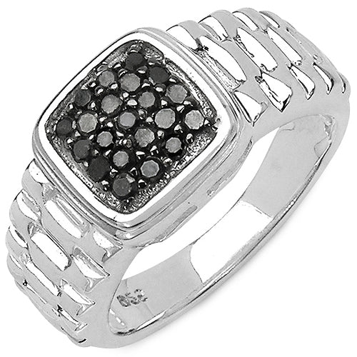Bids.com 0.22 Carat Genuine Black Diamond .925 Sterling Silver Ring Rings White Smoke size 8.00,size 6.00,size 7.00,size 9.00