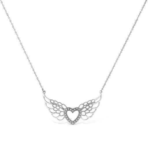 Bids.com .925 Sterling Silver Pave-Set Diamond Accent Fairy Wing 18" Heart Pendant Necklace (I-J Color, I1-I2 Clarity) Necklaces White Smoke White.Sterling Silver / 18