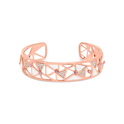 Bids.com 14K Rose Gold 5/8 Cttw Diamond with Pink Tourmaline Open Cuff Bangle with White Enamel (G-H Color, SI1-SI2 Clarity) - 7" Bracelets White Smoke Rose.Gold / 0.568