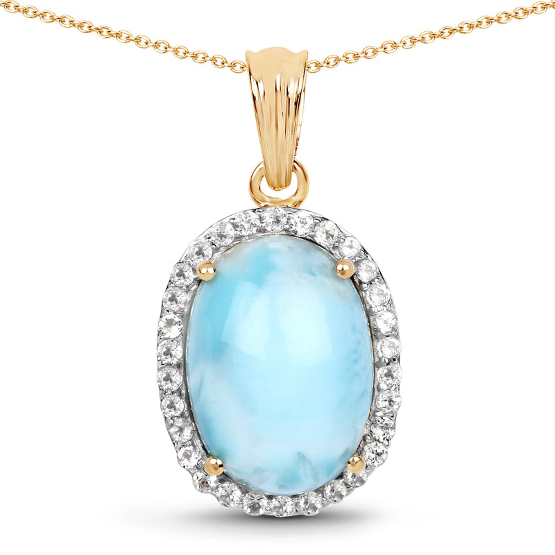 Bids.com 14K Yellow Gold Plated 13.55 Carat Genuine Larimar and White Topaz .925 Sterling Silver Pendant Pendants White Smoke