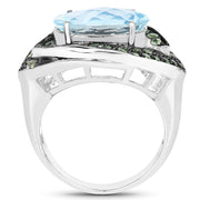 Bids.com 7.39 Carat Genuine Blue Topaz and Peridot .925 Sterling Silver Ring Rings White Smoke size 6.00,size 8.00,size 7.00,size 9.00