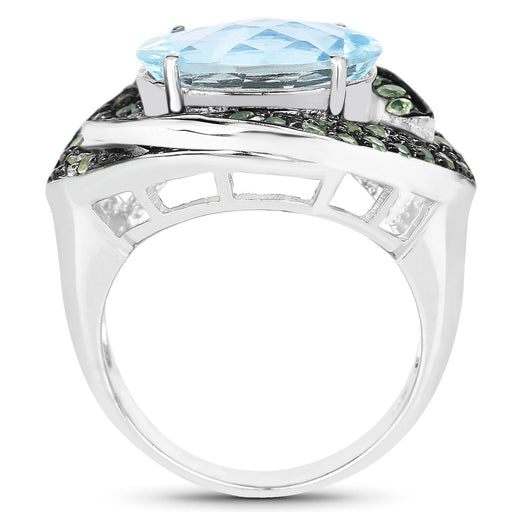 Bids.com 7.39 Carat Genuine Blue Topaz and Peridot .925 Sterling Silver Ring Rings White Smoke size 6.00,size 8.00,size 7.00,size 9.00