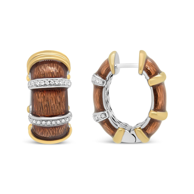 Bids.com 18K Yellow and White Gold Flash Plated .925 Sterling Silver Clear Brown Enamel 9/10 Cttw Round Diamonds Huggie Hoop Earrings (F-G Color, VS1-VS2 Clarity) Earrings White Smoke YellowWhite.Sterling Silver / 0.93