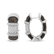 Bids.com 18K White Gold Flash Plated .925 Sterling Silver Clear Graphite Grey Enamel 5/8 Cttw Round Diamonds Huggie Hoop Earrings (F-G Color, VS1-VS2 Clarity) Earrings White Smoke White.Sterling Silver / 0.57